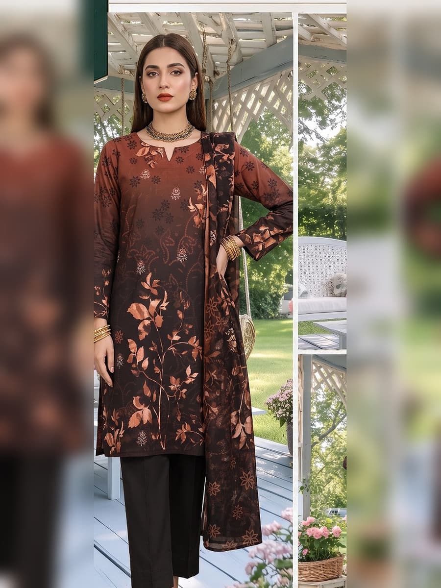 Premium Printed Linen 3-Piece Suit (Vol. 182, Art. 04) – Coffee Brown