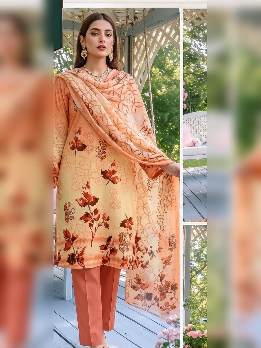 Premium Printed Linen 3-Piece Suit (Vol. 182, Art. 05) – Peach