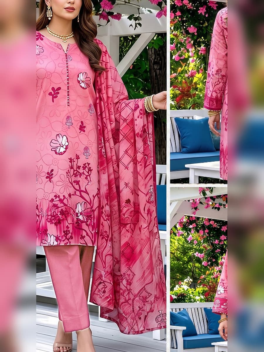 Premium Printed Linen 3-Piece Suit (Vol. 182, Art. 06) – Rose Pink
