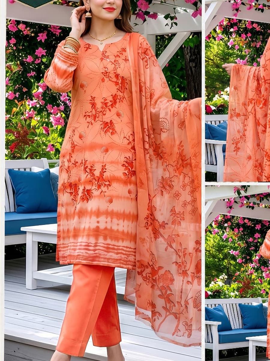 Premium Printed Linen 3-Piece Suit (Vol. 182, Art. 07) – Orange