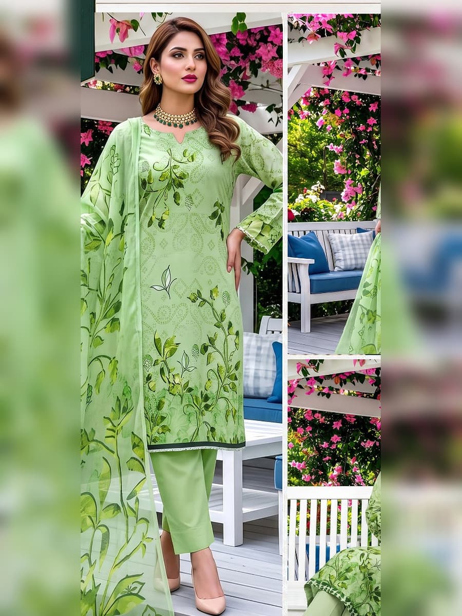 Premium Printed Linen 3-Piece Suit (Vol. 182, Art. 08) – Apple Green