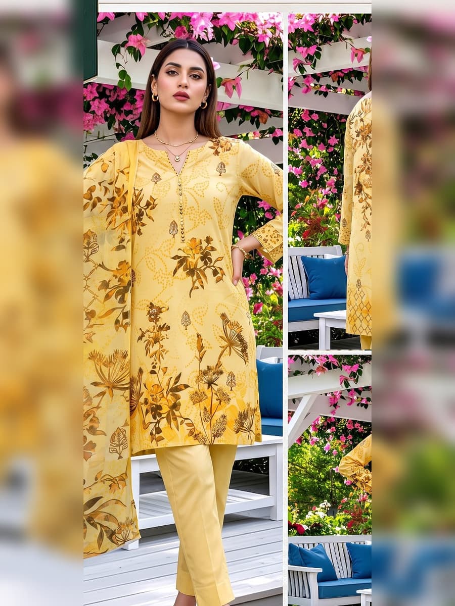Premium Printed Linen 3-Piece Suit (Vol. 182, Art. 09) – Mustard Yellow